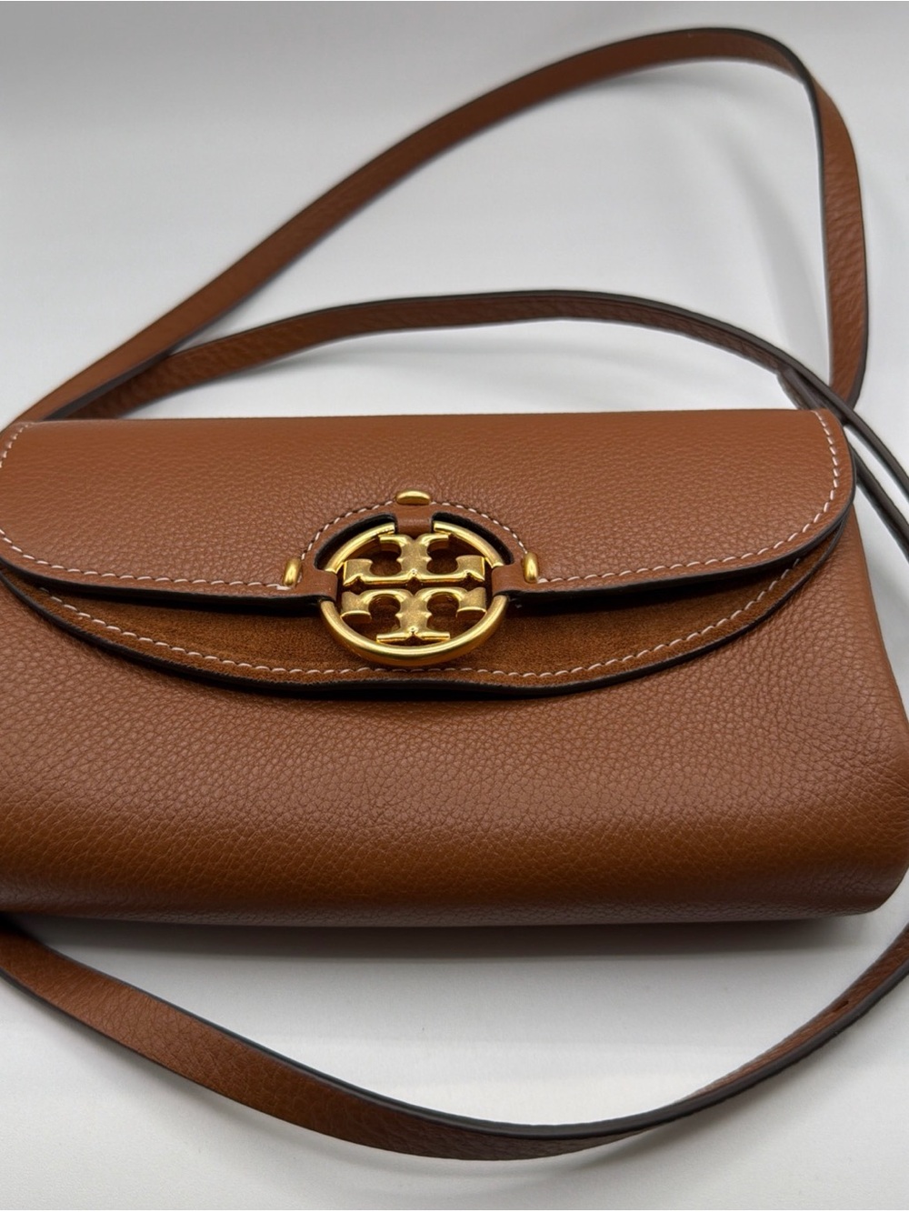 Tory Burch Miller Small Amber Crossbody Wallet Bag Snap Closure Gold Hardware